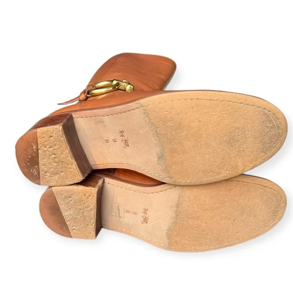 COACH Saddle Brown California Calf Leather Boots with Signature Gold Buckles, 9M - Picture 8 of 16